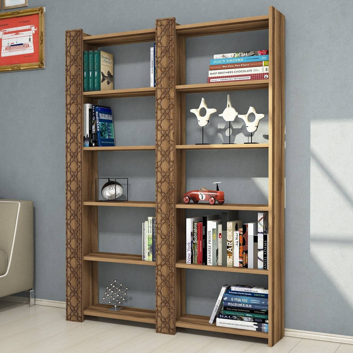Bibliotecă City 2, Diverse culori, 125x24x170 cm - Nuc | SKU: 845HCT3613 | Bibliotecă City 2, 125x24x170 cm, varianta Nuc, produs pentru amenajarea locuinței, disponibil online în România la CasaMob