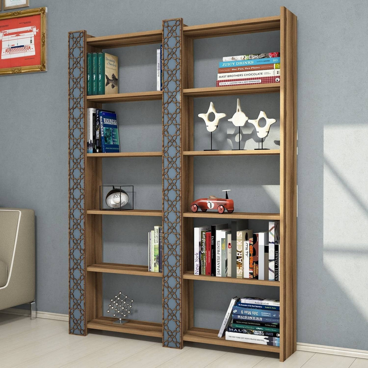 Bibliotecă City 2, Diverse culori, 125x24x170 cm - Nuc - Chalcedony | SKU: 845HCT3614 | Bibliotecă City 2, 125x24x170 cm, varianta Nuc - Chalcedony, produs pentru amenajarea locuinței, disponibil online în România la CasaMob
