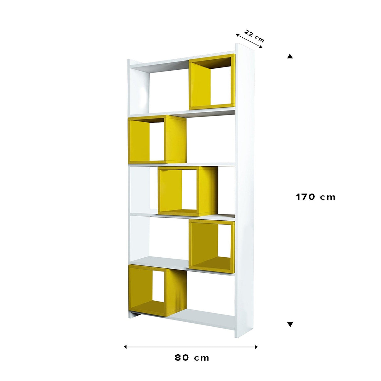 Bibliotecă Box, Diverse culori, 80x22x170 cm - Alb - Galben | SKU: 845HCT3628 | Bibliotecă Box, 80x22x170 cm, varianta Alb - Galben, produs pentru amenajarea locuinței, disponibil online în România la CasaMob