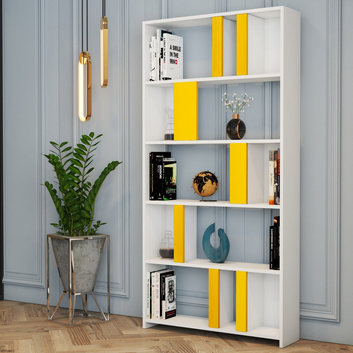 Bibliotecă Lima, Diverse culori, 90x20x180 cm - Alb - Galben | SKU: 845HCT3639 | Bibliotecă Lima, 90x20x180 cm, varianta Alb - Galben, produs pentru amenajarea locuinței, disponibil online în România la CasaMob