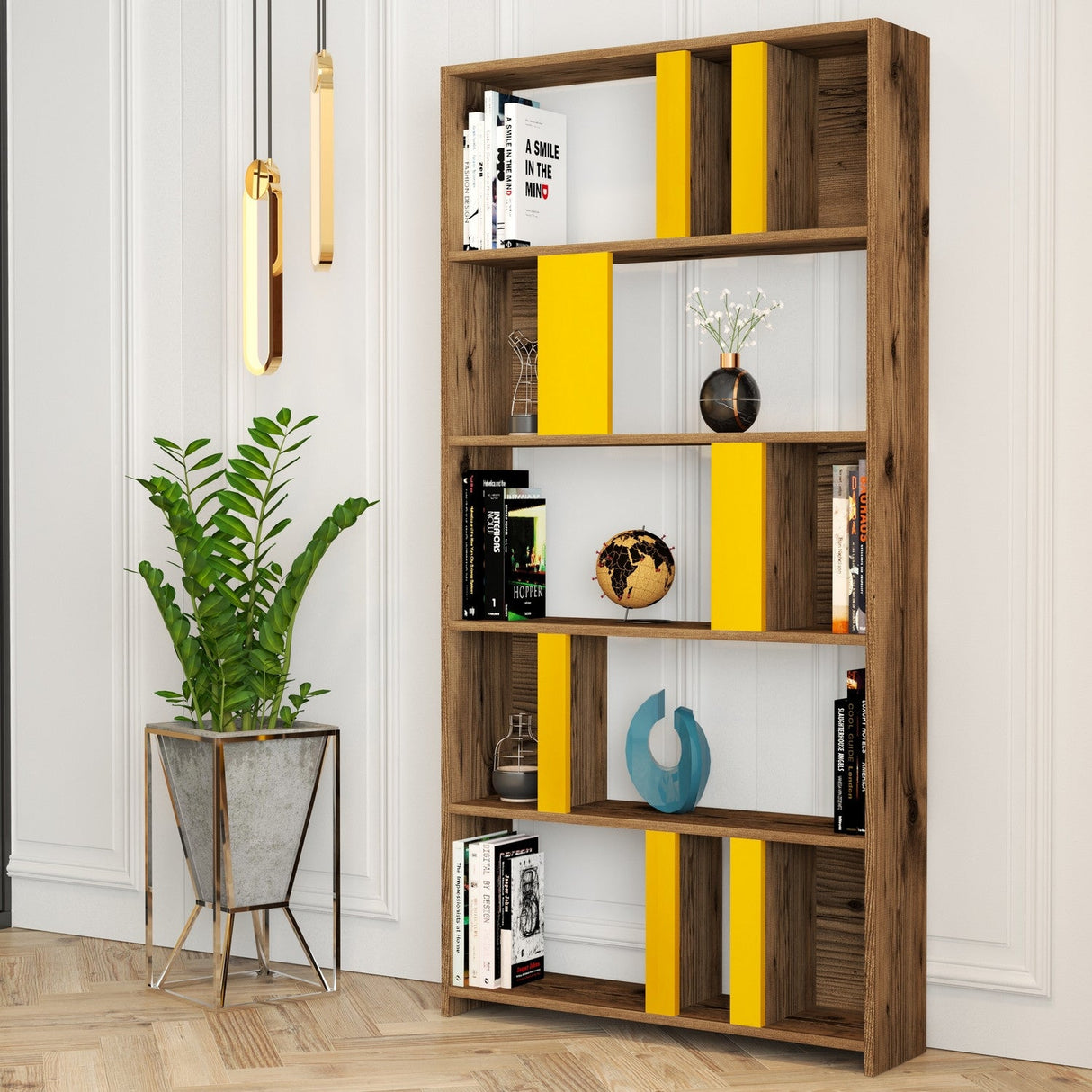 Bibliotecă Lima, Diverse culori, 90x20x180 cm - Nuc - Galben | SKU: 845HCT3645 | Bibliotecă Lima, 90x20x180 cm, varianta Nuc - Galben, produs pentru amenajarea locuinței, disponibil online în România la CasaMob