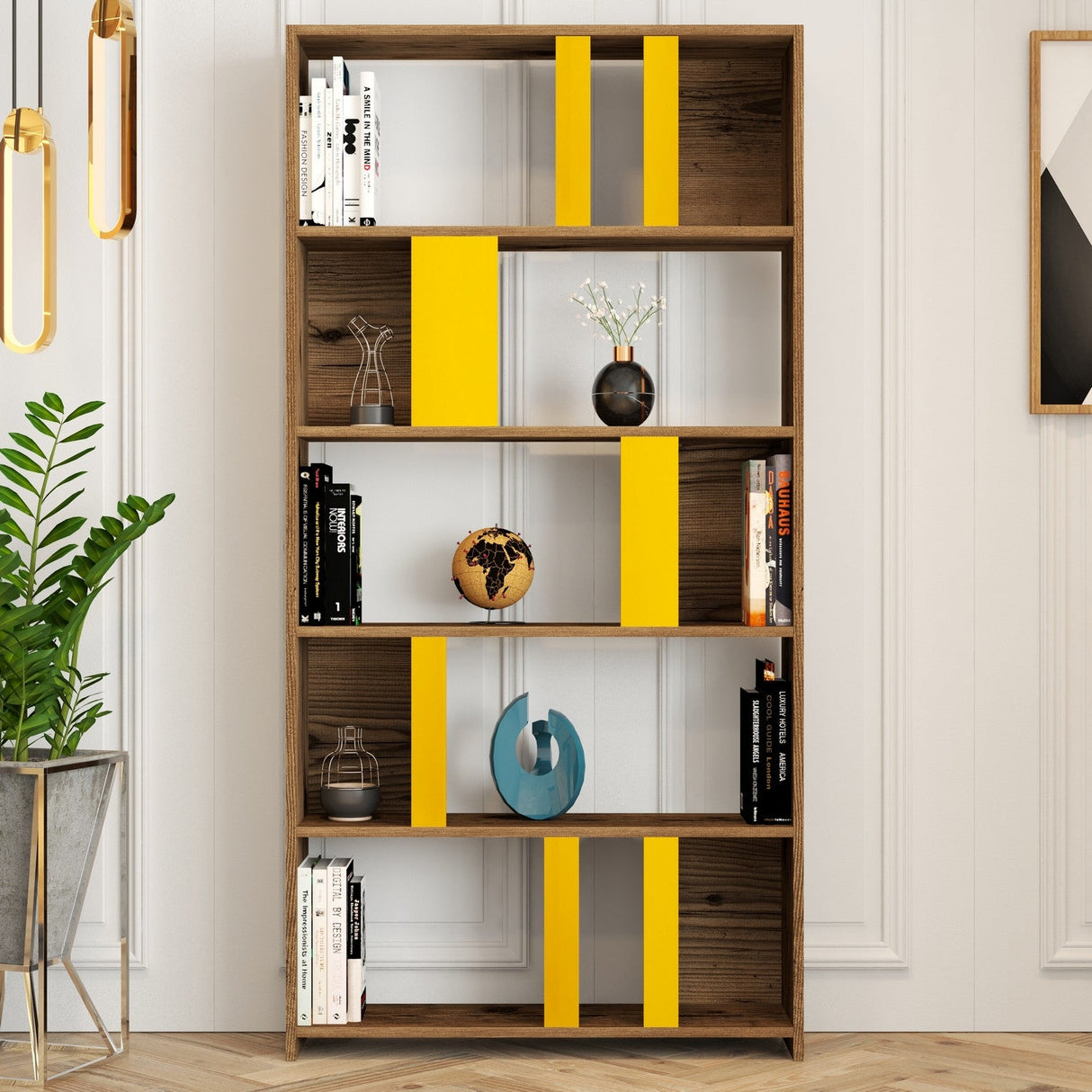 Bibliotecă Lima, Diverse culori, 90x20x180 cm - Nuc - Galben | SKU: 845HCT3645 | Bibliotecă Lima, 90x20x180 cm, varianta Nuc - Galben, produs pentru amenajarea locuinței, disponibil online în România la CasaMob