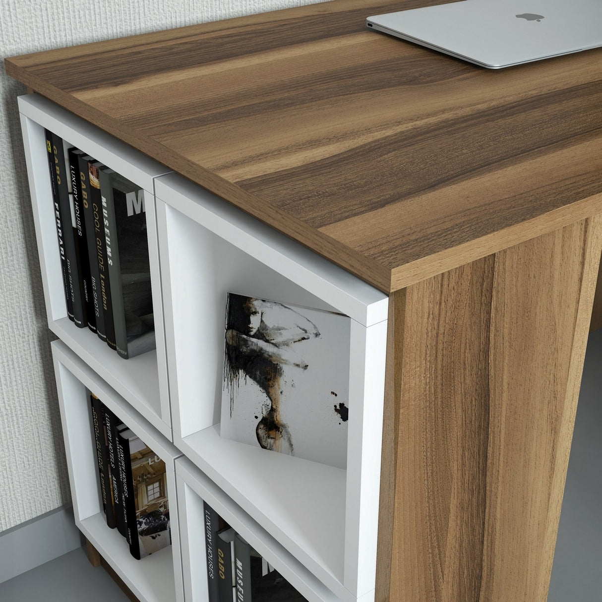Birou Box, Diverse culori, 120x65x75 cm - Nuc - Alb | SKU: 845HCT3804 | Birou Box, 120x65x75 cm, varianta Nuc - Alb, produs pentru amenajarea locuinței, disponibil online în România la CasaMob
