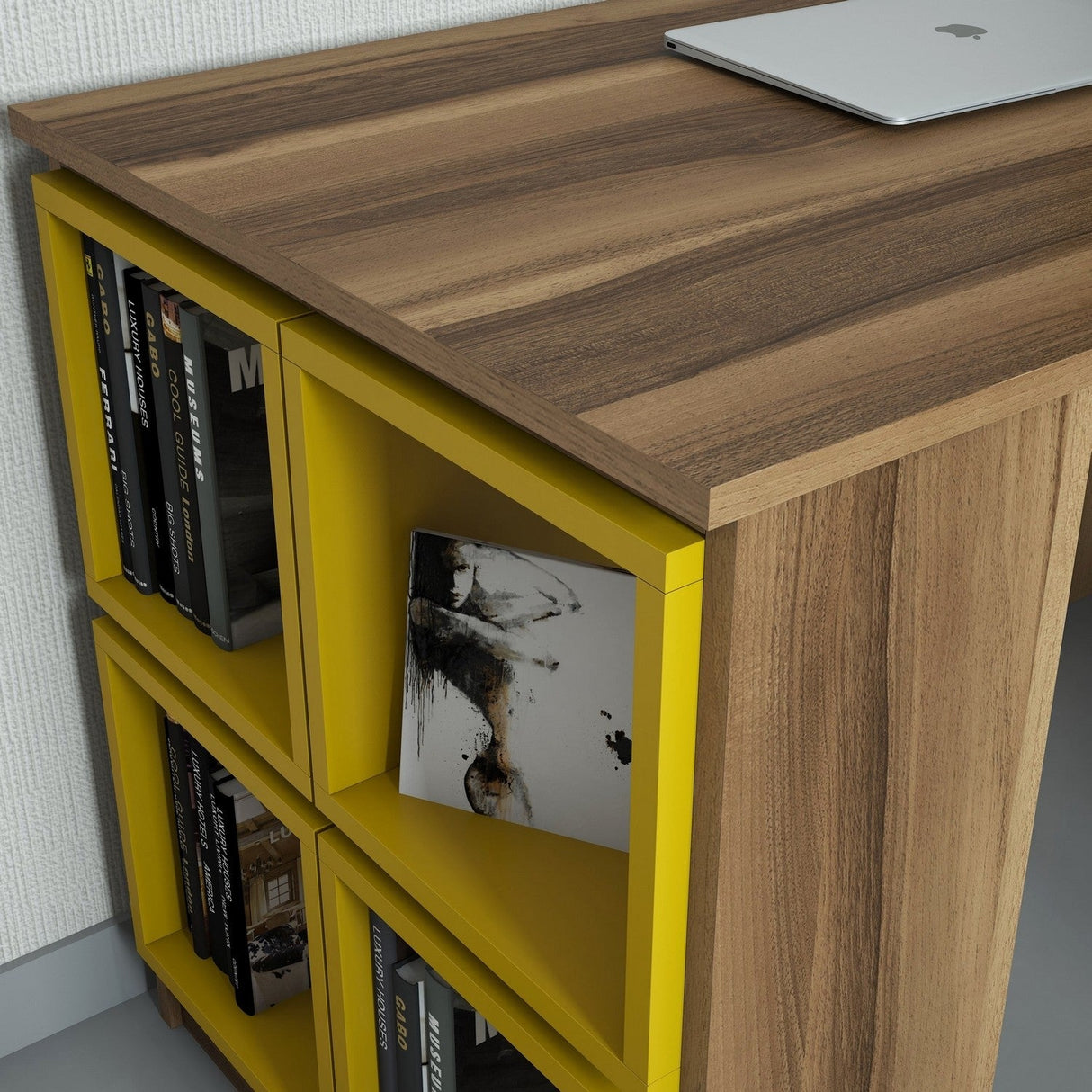 Birou Box, Diverse culori, 120x65x75 cm - Nuc - Galben | SKU: 845HCT3807 | Birou Box, 120x65x75 cm, varianta Nuc - Galben, produs pentru amenajarea locuinței, disponibil online în România la CasaMob