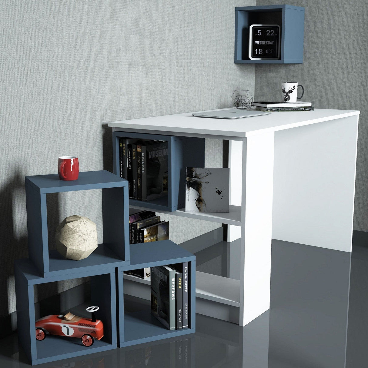 Birou Box, Diverse culori, 120x65x75 cm - Alb - Albastru | SKU: 845HCT3816 | Birou Box, 120x65x75 cm, varianta Alb - Albastru, produs pentru amenajarea locuinței, disponibil online în România la CasaMob