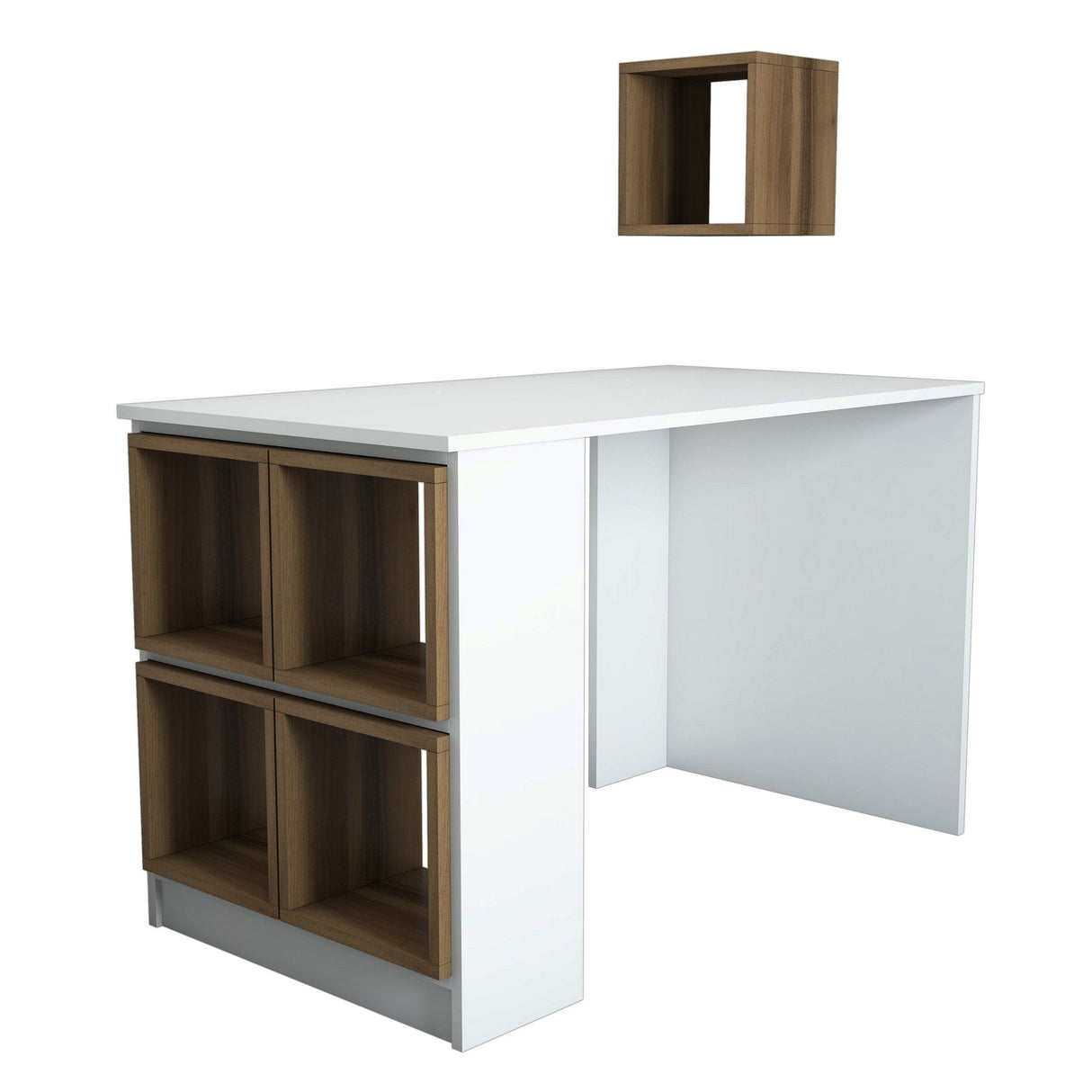 Birou Box, Diverse culori, 120x65x75 cm - Alb - Nuc | SKU: 845HCT3817 | Birou Box, 120x65x75 cm, varianta Alb - Nuc, produs pentru amenajarea locuinței, disponibil online în România la CasaMob