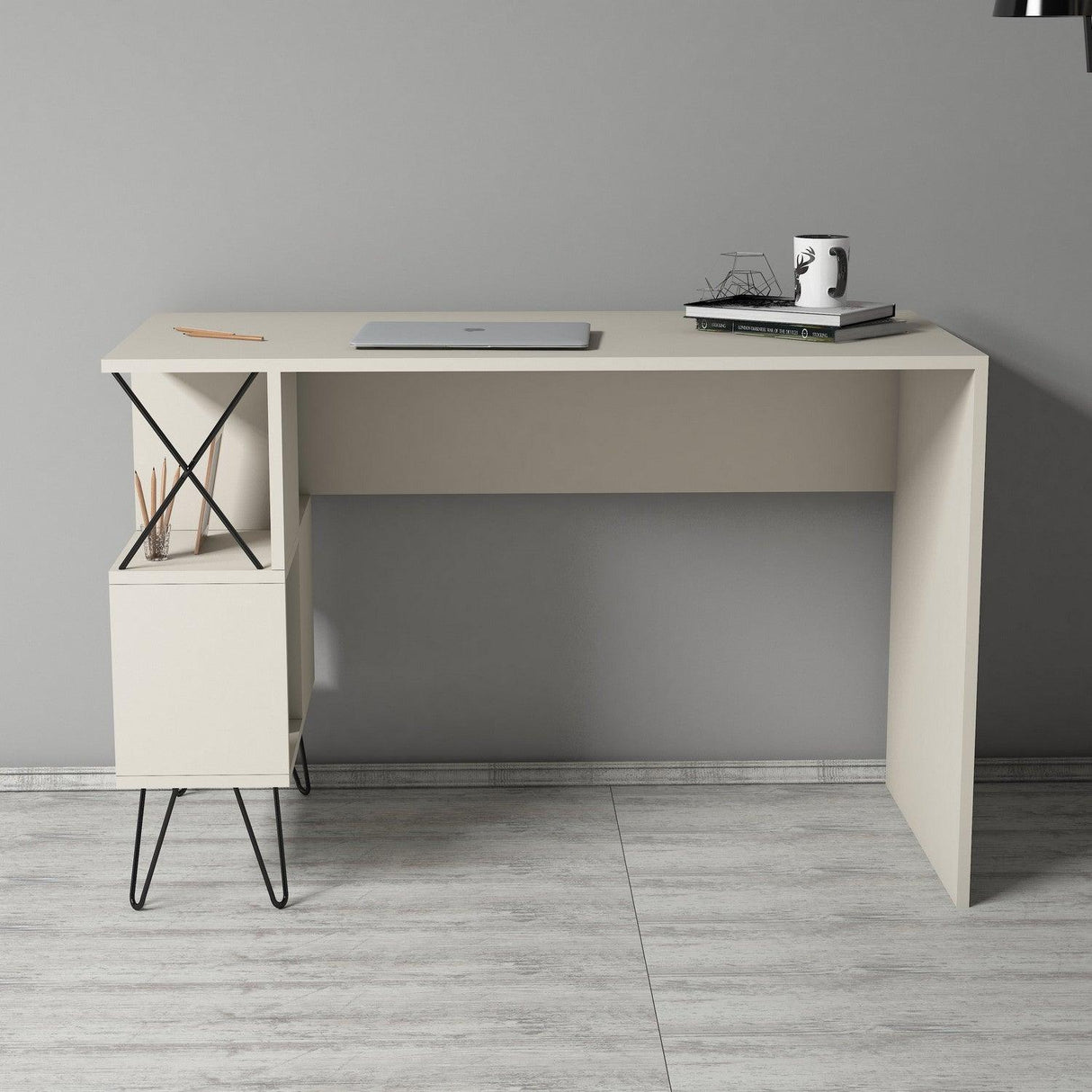 Birou Extra cu rafturi, 120 x 79 x 60 cm - Crem, SKU 845HCT3818