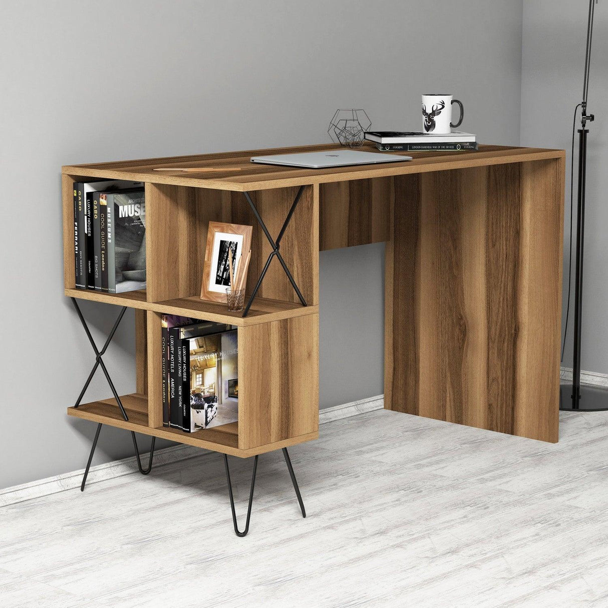 Birou Extra cu rafturi, 120 x 79 x 60 cm - Nuc, SKU 845HCT3818