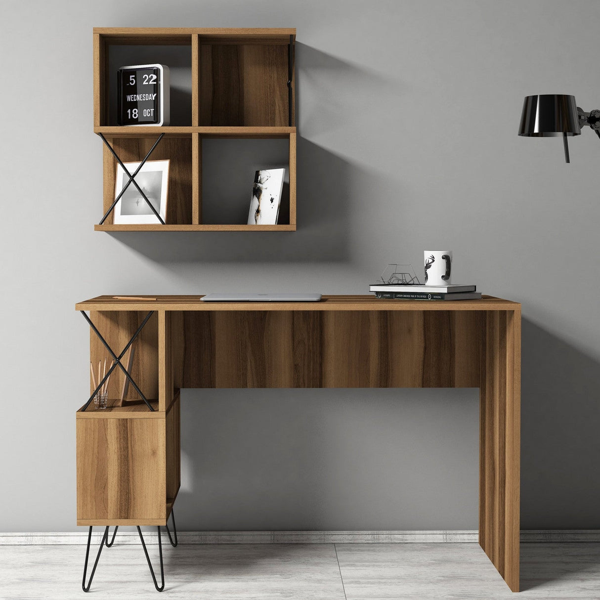 Birou Extra 2, Diverse culori, 120x60x79 cm - Nuc - Negru | SKU: 845HCT3822 | Birou Extra 2, 120x60x79 cm, varianta Nuc - Negru, produs pentru amenajarea locuinței, disponibil online în România la CasaMob