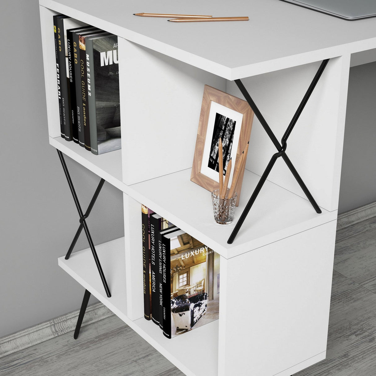 Birou Extra 2, Diverse culori, 120x60x79 cm - Alb - Negru | SKU: 845HCT3823 | Birou Extra 2, 120x60x79 cm, varianta Alb - Negru, produs pentru amenajarea locuinței, disponibil online în România la CasaMob
