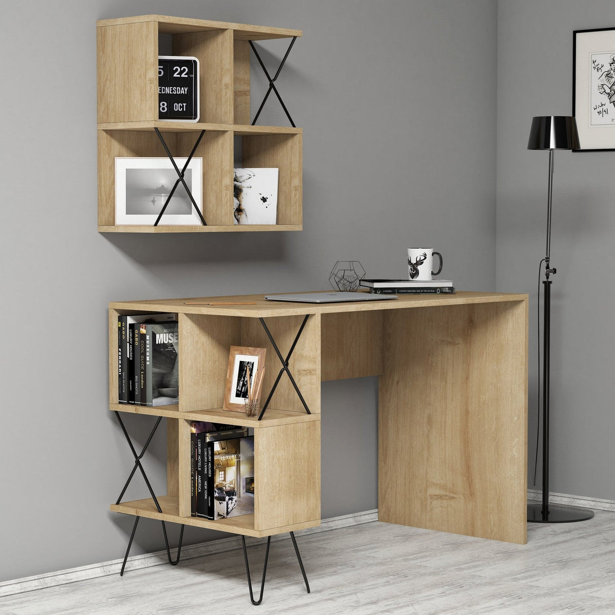 Birou Extra 2, Diverse culori, 120x60x79 cm - Stejar - Negru | SKU: 845HCT3825 | Birou Extra 2, 120x60x79 cm, varianta Stejar - Negru, produs pentru amenajarea locuinței, disponibil online în România la CasaMob