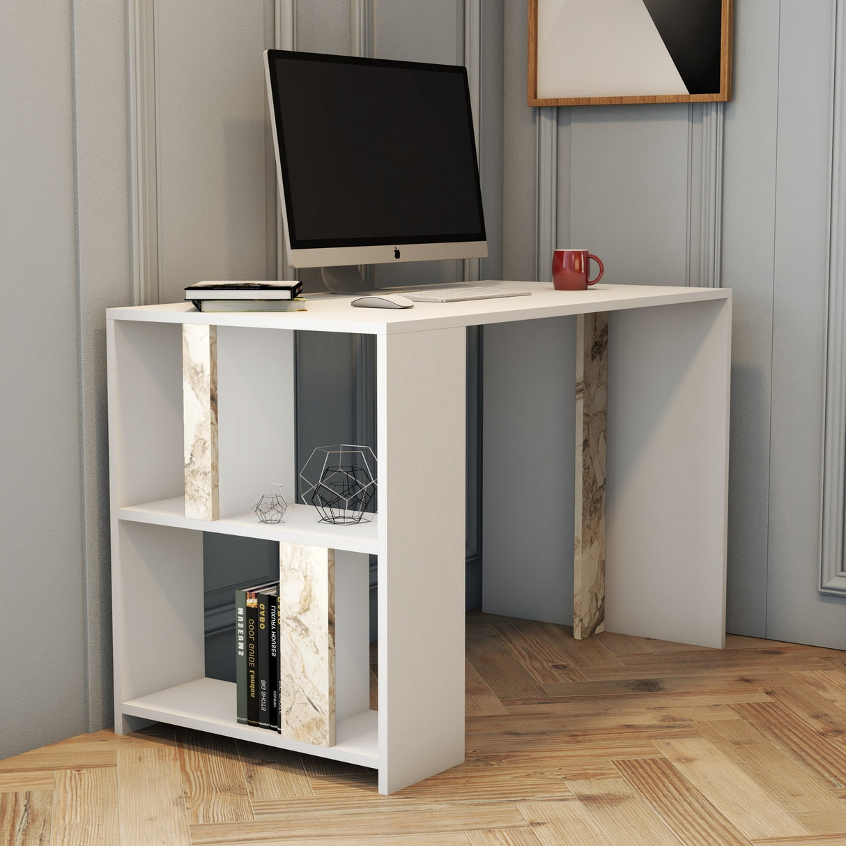 Birou Lima Marble, Alb, 120x60x75 cm