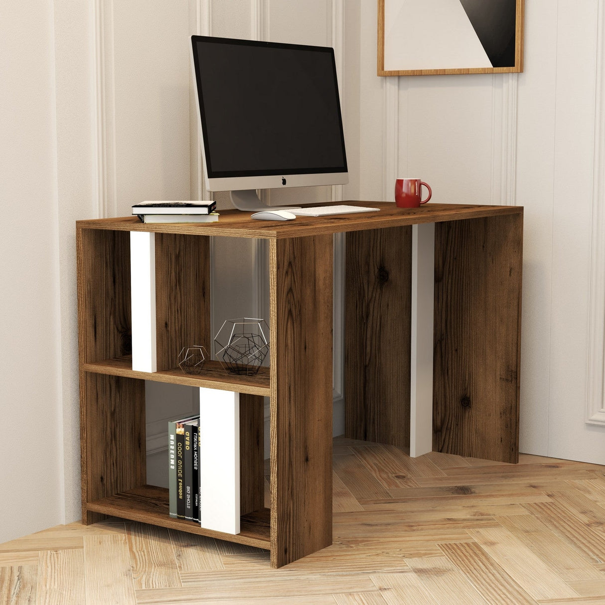 Birou Lima, Diverse culori, 120x60x75 cm - Nuc - Alb | SKU: 845HCT3841 | Birou Lima, 120x60x75 cm, varianta Nuc - Alb, produs pentru amenajarea locuinței, disponibil online în România la CasaMob
