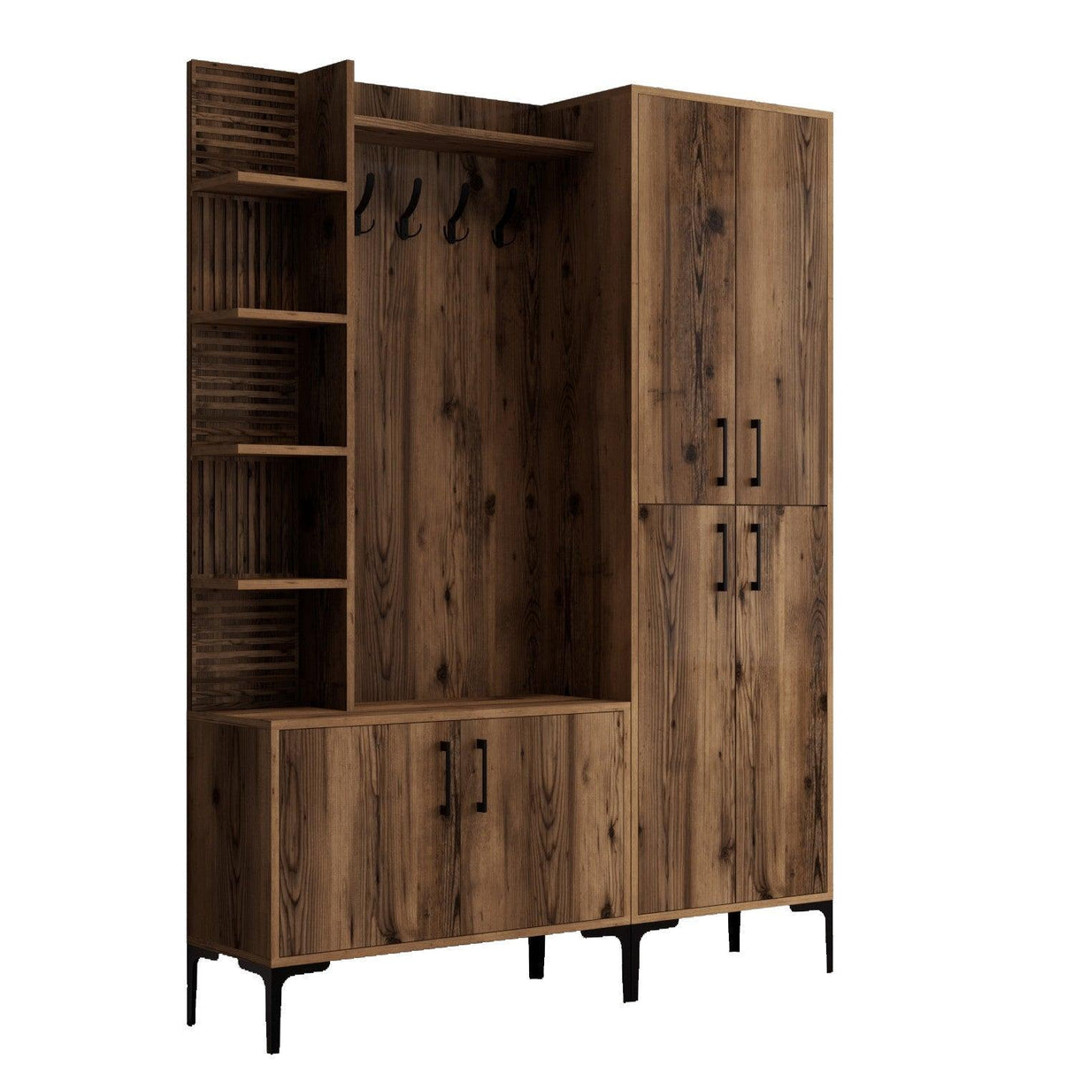 Cuier cu pantofar Ariel cu Usi, Nuc, 60x200x35 cm