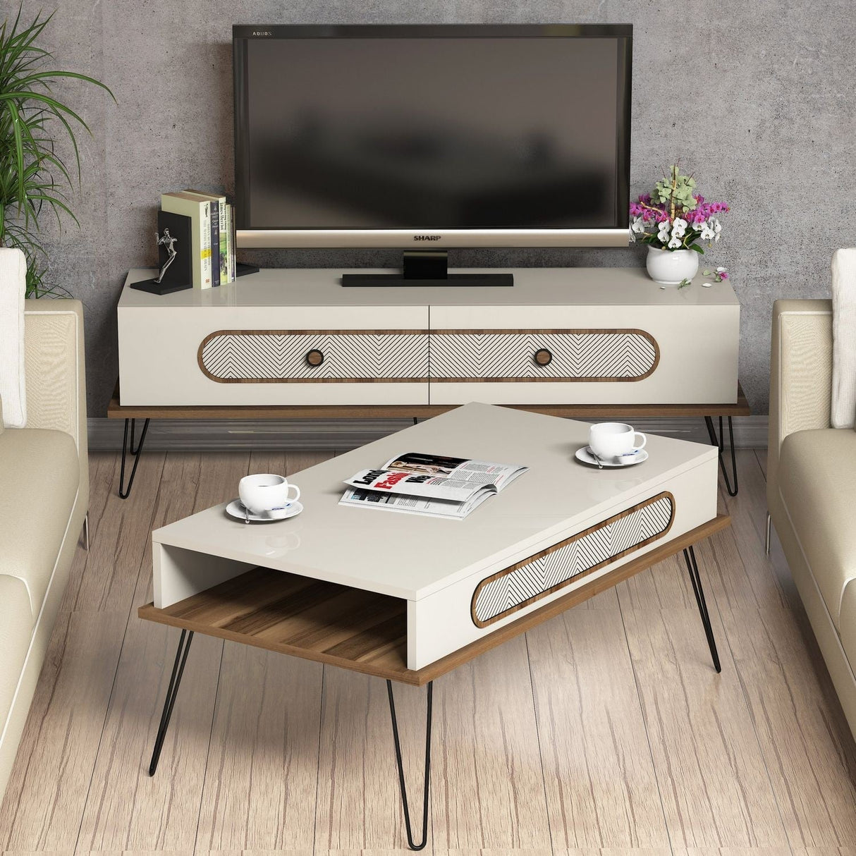 Set mobilă pentru sufragerie Ekol, Diverse culori, 145x37x45 cm - Crem | SKU: 845HCT5212 | Set mobilă pentru sufragerie Ekol, 145x37x45 cm, varianta Crem, produs pentru amenajarea locuinței, disponibil online în România la CasaMob