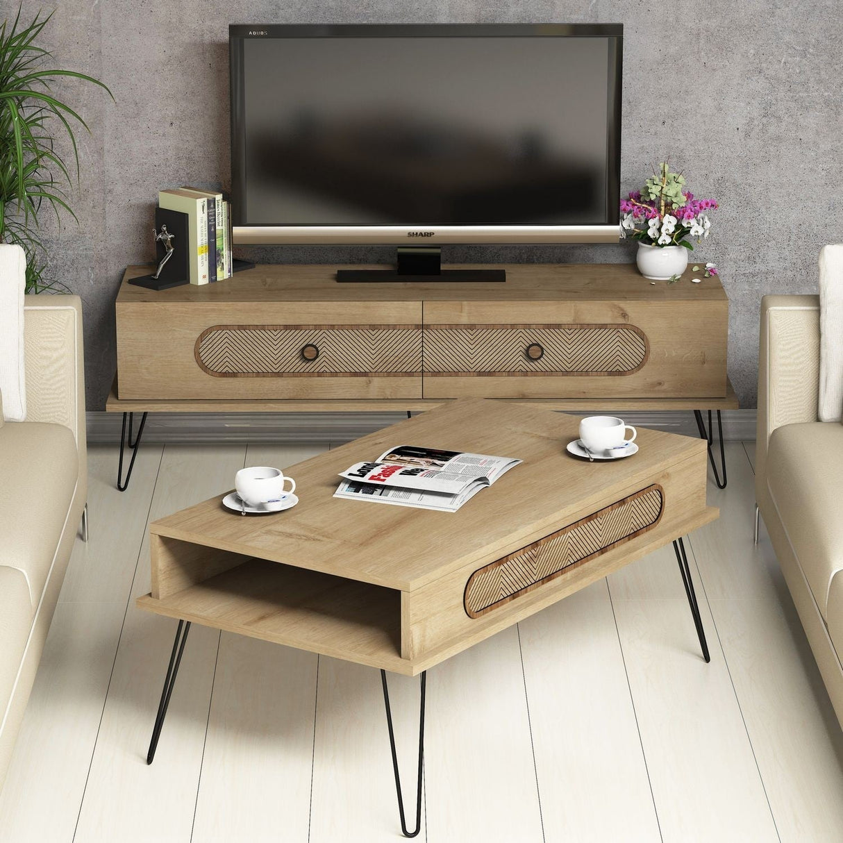 Set mobilă pentru sufragerie Ekol, Diverse culori, 145x37x45 cm - Stejar | SKU: 845HCT5213 | Set mobilă pentru sufragerie Ekol, 145x37x45 cm, varianta Stejar, produs pentru amenajarea locuinței, disponibil online în România la CasaMob