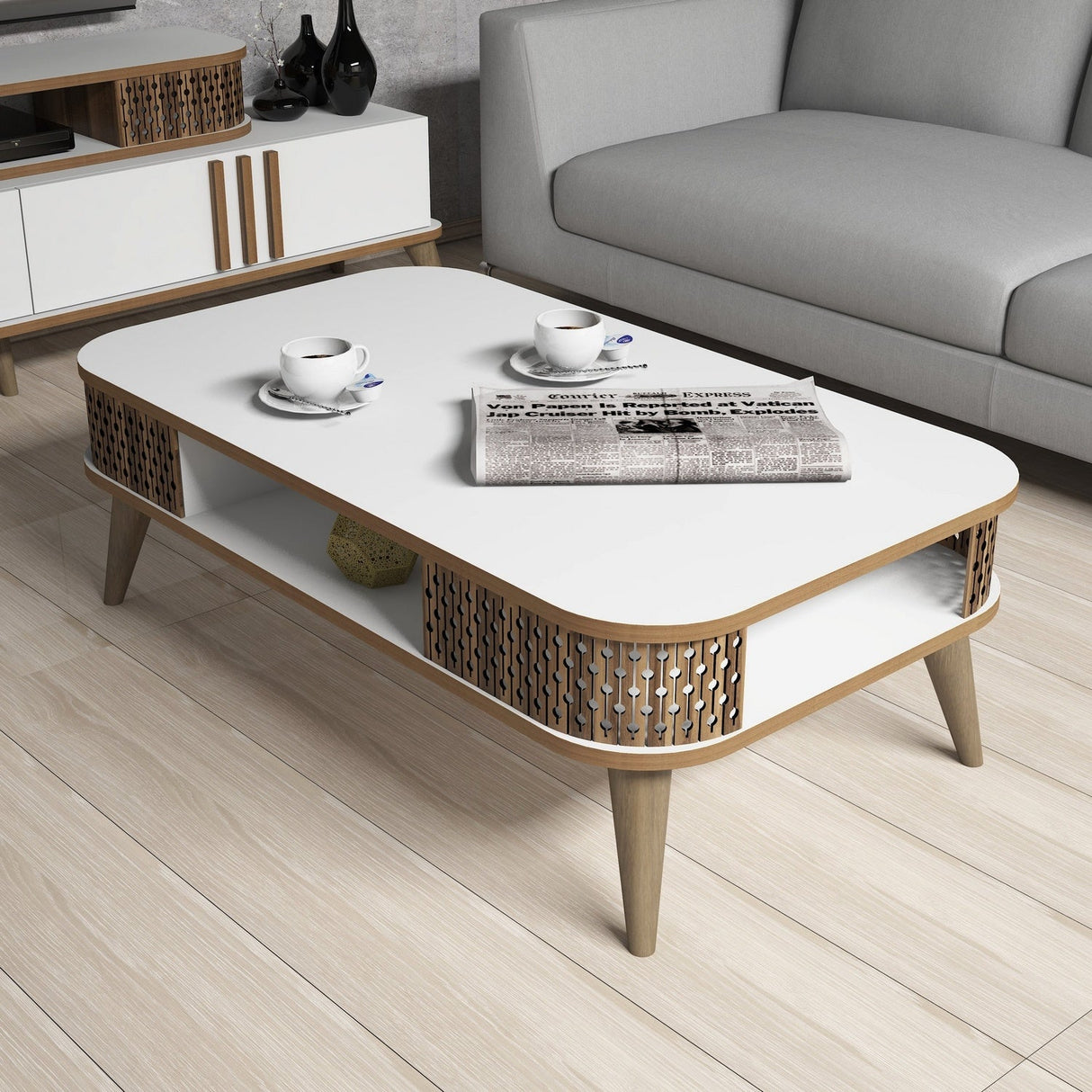 Set mobilă pentru sufragerie Eylül, Diverse culori, 168x39x52 cm - Alb | SKU: 845HCT5220 | Set mobilă pentru sufragerie Eylül, 168x39x52 cm, varianta Alb, produs pentru amenajarea locuinței, disponibil online în România la CasaMob