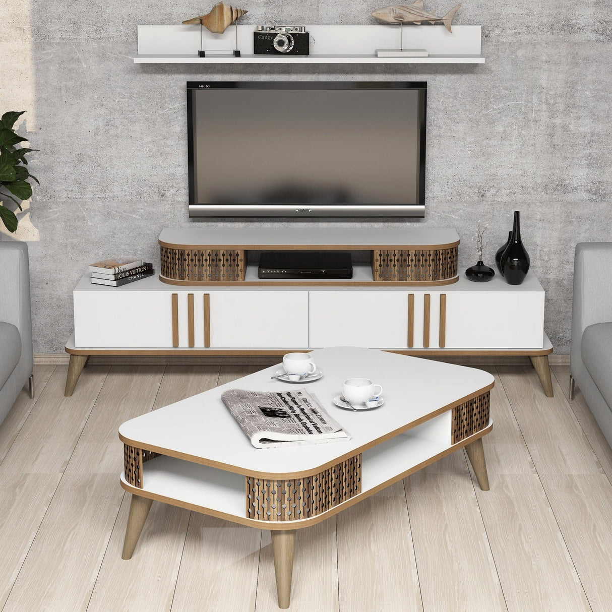 Set mobilă pentru sufragerie Eylül, Diverse culori, 168x39x52 cm - Alb | SKU: 845HCT5220 | Set mobilă pentru sufragerie Eylül, 168x39x52 cm, varianta Alb, produs pentru amenajarea locuinței, disponibil online în România la CasaMob
