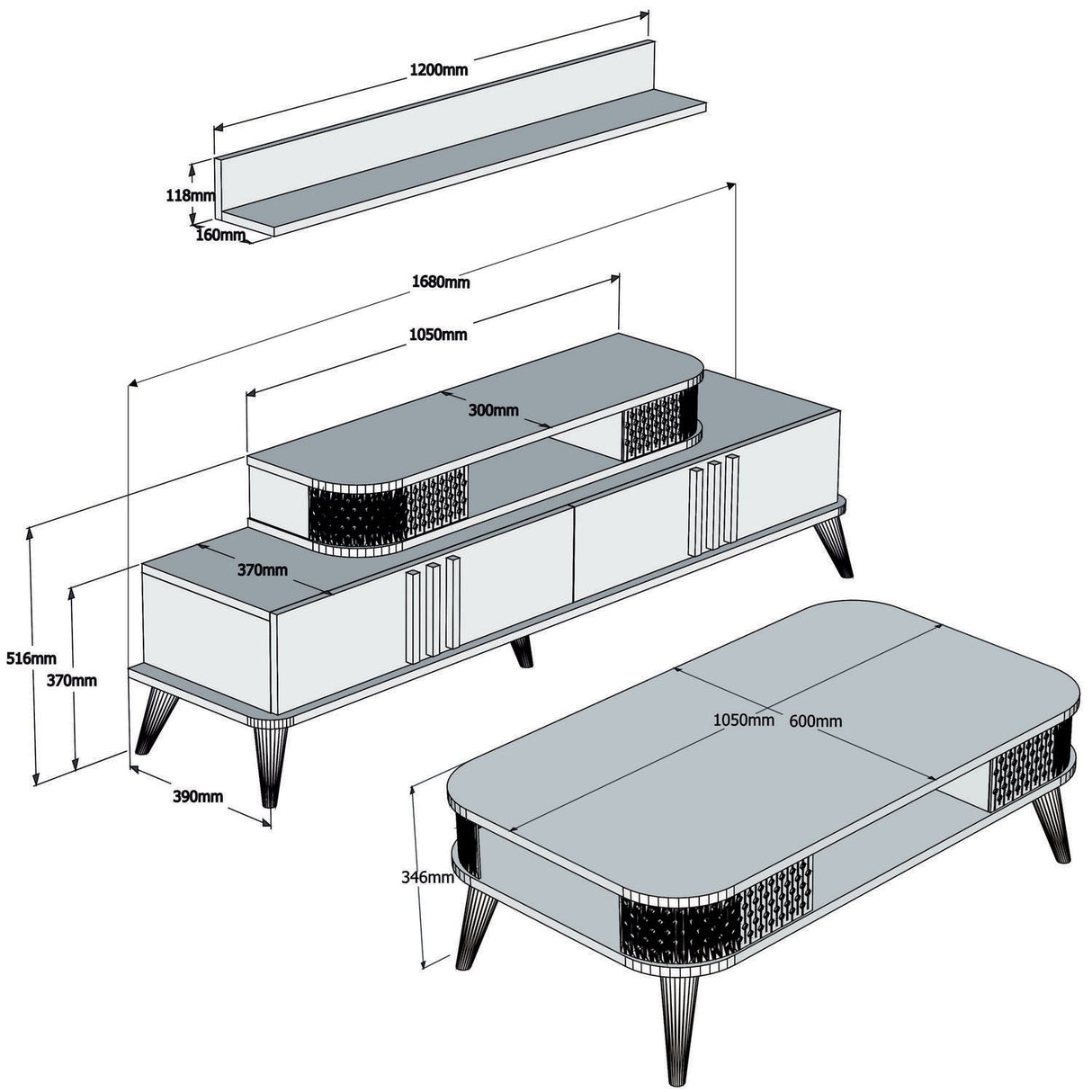 Set mobilă pentru sufragerie Eylül, Diverse culori, 168x39x52 cm - Crem | SKU: 845HCT5221 | Set mobilă pentru sufragerie Eylül, 168x39x52 cm, varianta Crem, produs pentru amenajarea locuinței, disponibil online în România la CasaMob