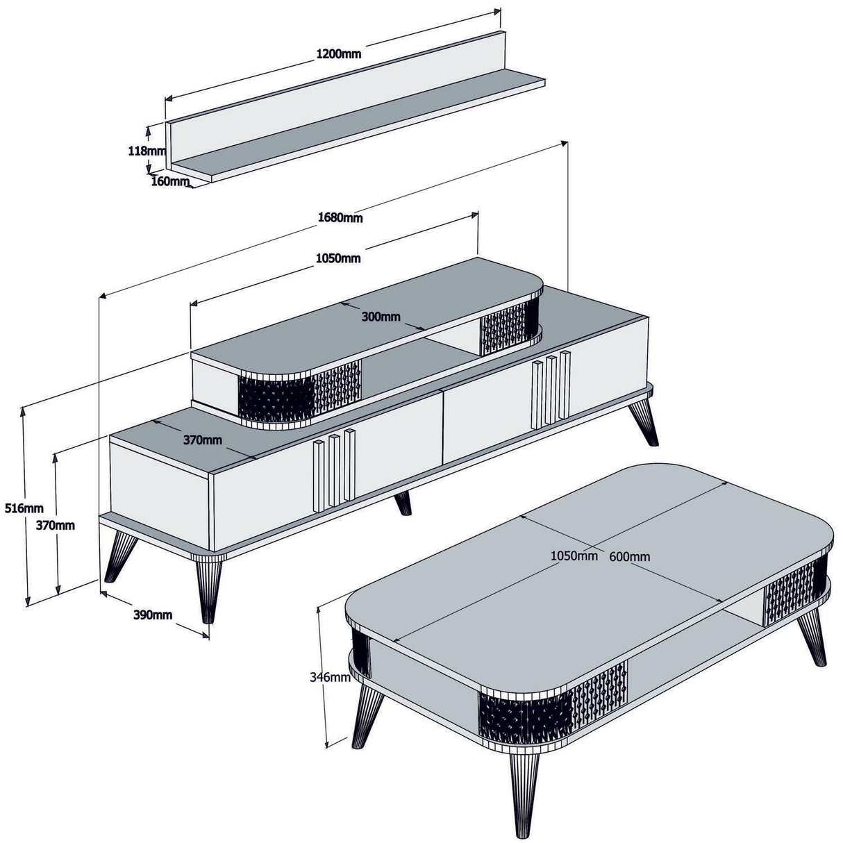 Set mobilă pentru sufragerie Eylül, Diverse culori, 168x39x52 cm - Stejar | SKU: 845HCT5222 | Set mobilă pentru sufragerie Eylül, 168x39x52 cm, varianta Stejar, produs pentru amenajarea locuinței, disponibil online în România la CasaMob