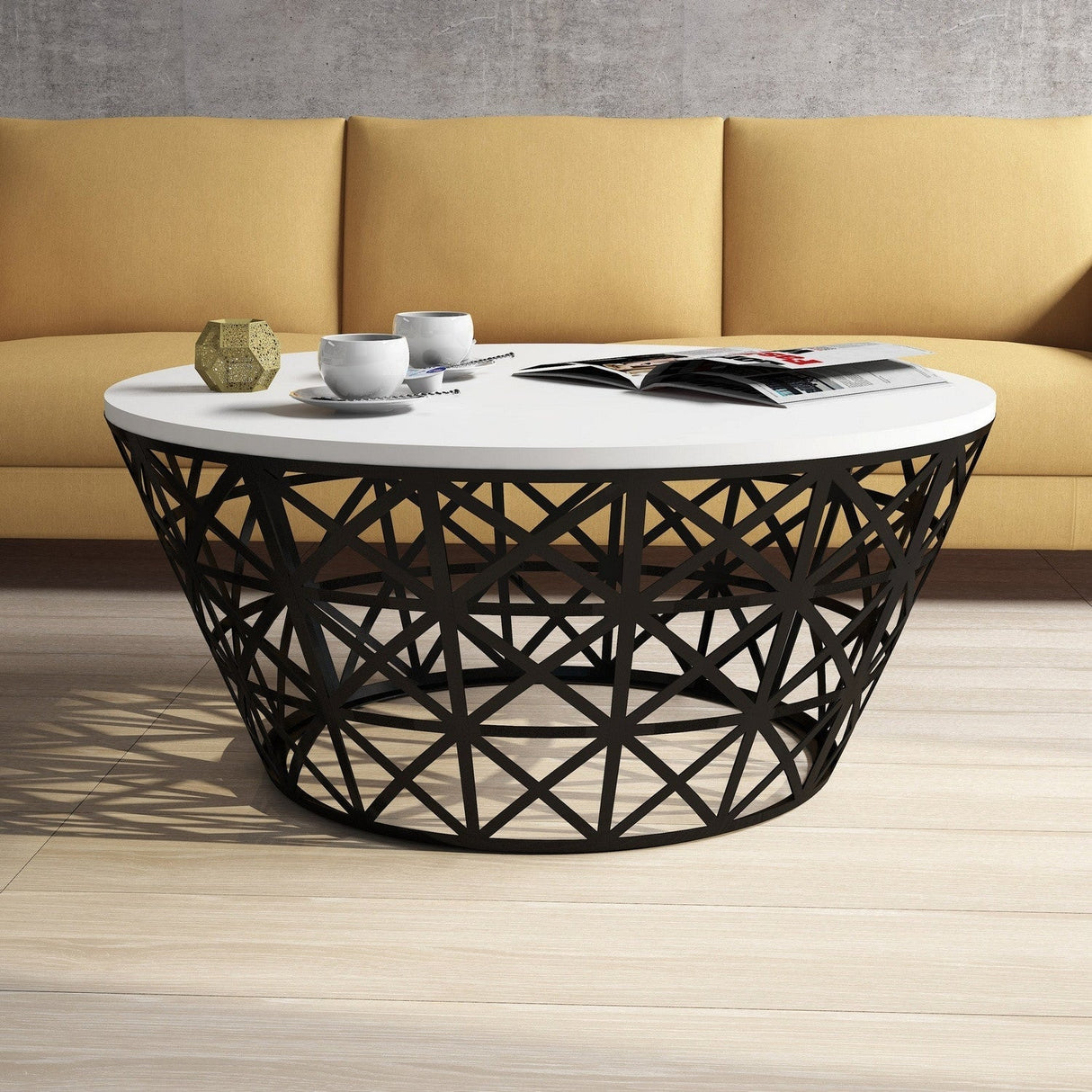 Măsuță de cafea Stil Metal Ferforje, Diverse culori, Diverse configurații, Diverse dimensiuni - Alb - Negru - 90x38x90 cm - Standard | SKU: 845HCT5224 | Măsuță de cafea Stil Metal Ferforje, varianta Alb - Negru - 90x38x90 cm - Standard, produs pentru amenajarea locuinței, disponibil online în România la CasaMob