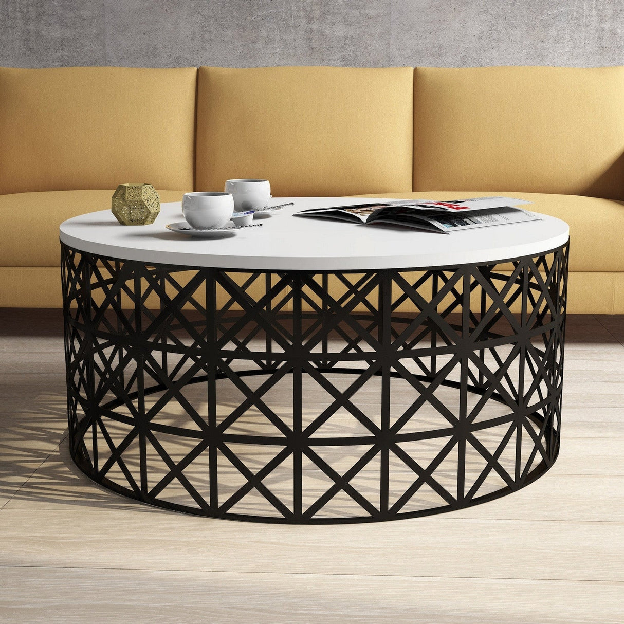 Măsuță de cafea Selin Metal Ferforje, Diverse culori, 90x38x90 cm - Alb - Negru | SKU: 845HCT5228 | Măsuță de cafea Selin Metal Ferforje, 90x38x90 cm, varianta Alb - Negru, produs pentru amenajarea locuinței, disponibil online în România la CasaMob