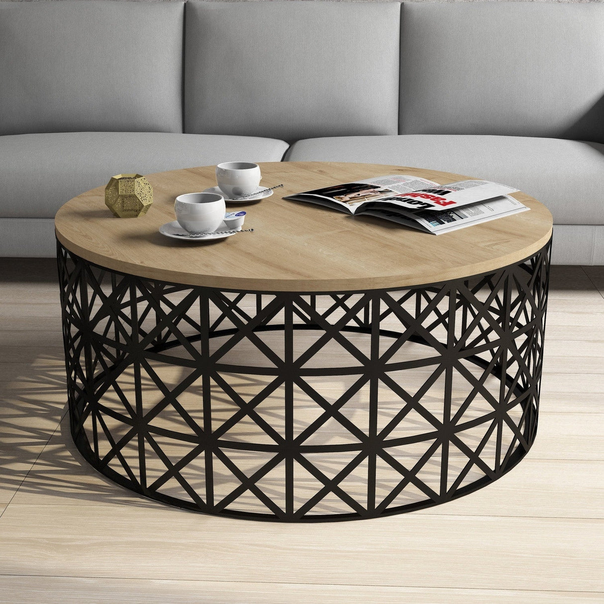 Măsuță de cafea Selin Metal Ferforje, Diverse culori, 90x38x90 cm - Stejar - Negru | SKU: 845HCT5229 | Măsuță de cafea Selin Metal Ferforje, 90x38x90 cm, varianta Stejar - Negru, produs pentru amenajarea locuinței, disponibil online în România la CasaMob