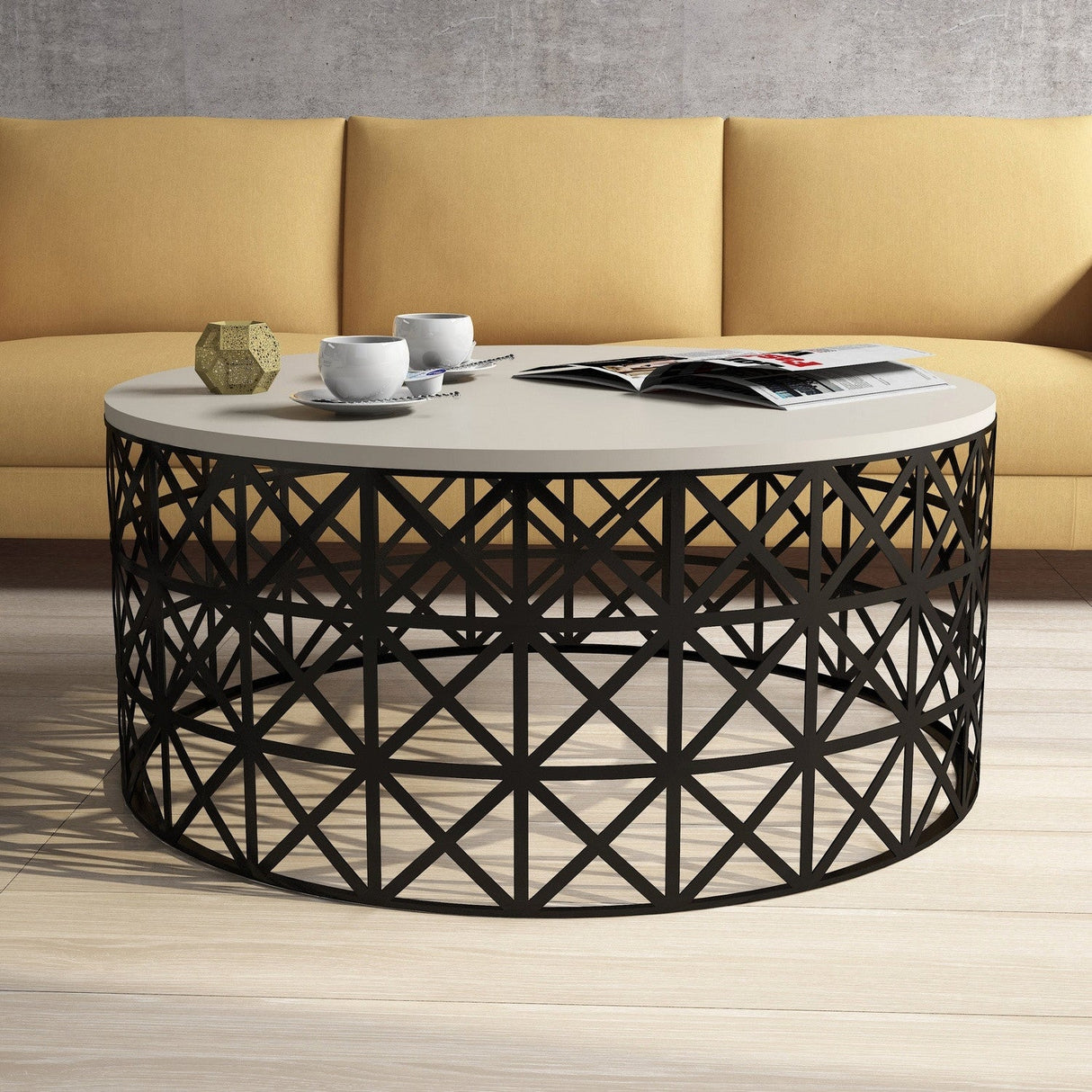 Măsuță de cafea Selin Metal Ferforje, Diverse culori, 90x38x90 cm - Crem - Negru | SKU: 845HCT5230 | Măsuță de cafea Selin Metal Ferforje, 90x38x90 cm, varianta Crem - Negru, produs pentru amenajarea locuinței, disponibil online în România la CasaMob