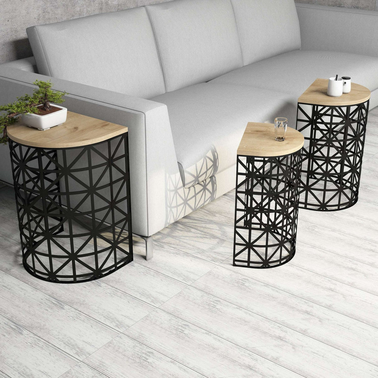 Măsuță de cafea Stil Metal Ferforje, Diverse culori, Diverse configurații, Diverse dimensiuni - Stejar - Negru - 46x33x62 cm - 3 bucăți | SKU: 845HCT5233 | Măsuță de cafea Stil Metal Ferforje, varianta Stejar - Negru - 46x33x62 cm - 3 bucăți, produs pentru amenajarea locuinței, disponibil online în România la CasaMob