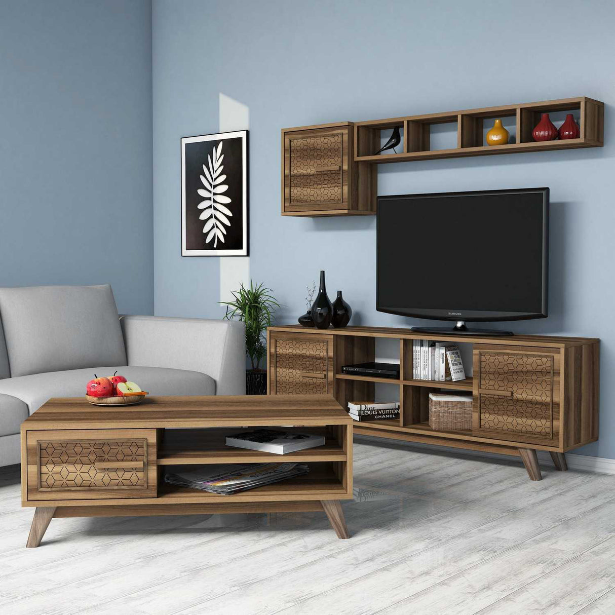 Set mobilă pentru sufragerie Ayla, Diverse culori, 160x35x56 cm - Nuc | SKU: 845HCT5237 | Set mobilă pentru sufragerie Ayla, 160x35x56 cm, varianta Nuc, produs pentru amenajarea locuinței, disponibil online în România la CasaMob