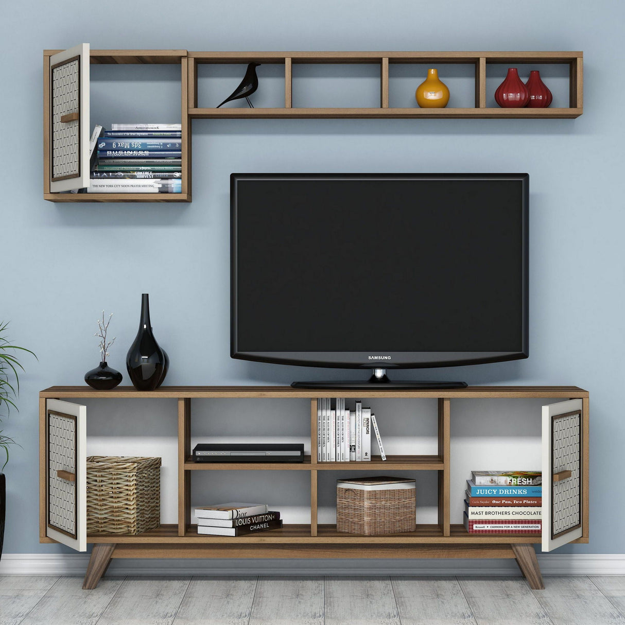 Set mobilă pentru sufragerie Ayla, Diverse culori, 160x35x56 cm - Nuc - Crem | SKU: 845HCT5239 | Set mobilă pentru sufragerie Ayla, 160x35x56 cm, varianta Nuc - Crem, produs pentru amenajarea locuinței, disponibil online în România la CasaMob