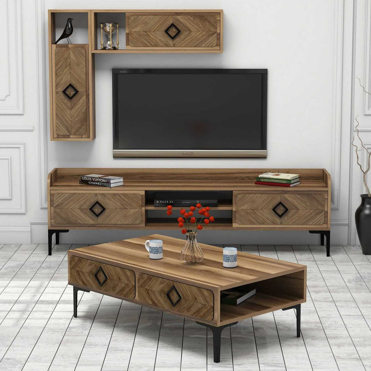 Set mobilă pentru sufragerie Samba, Diverse culori, 180x35x52 cm - Nuc | SKU: 845HCT5246 | Set mobilă pentru sufragerie Samba, 180x35x52 cm, varianta Nuc, produs pentru amenajarea locuinței, disponibil online în România la CasaMob