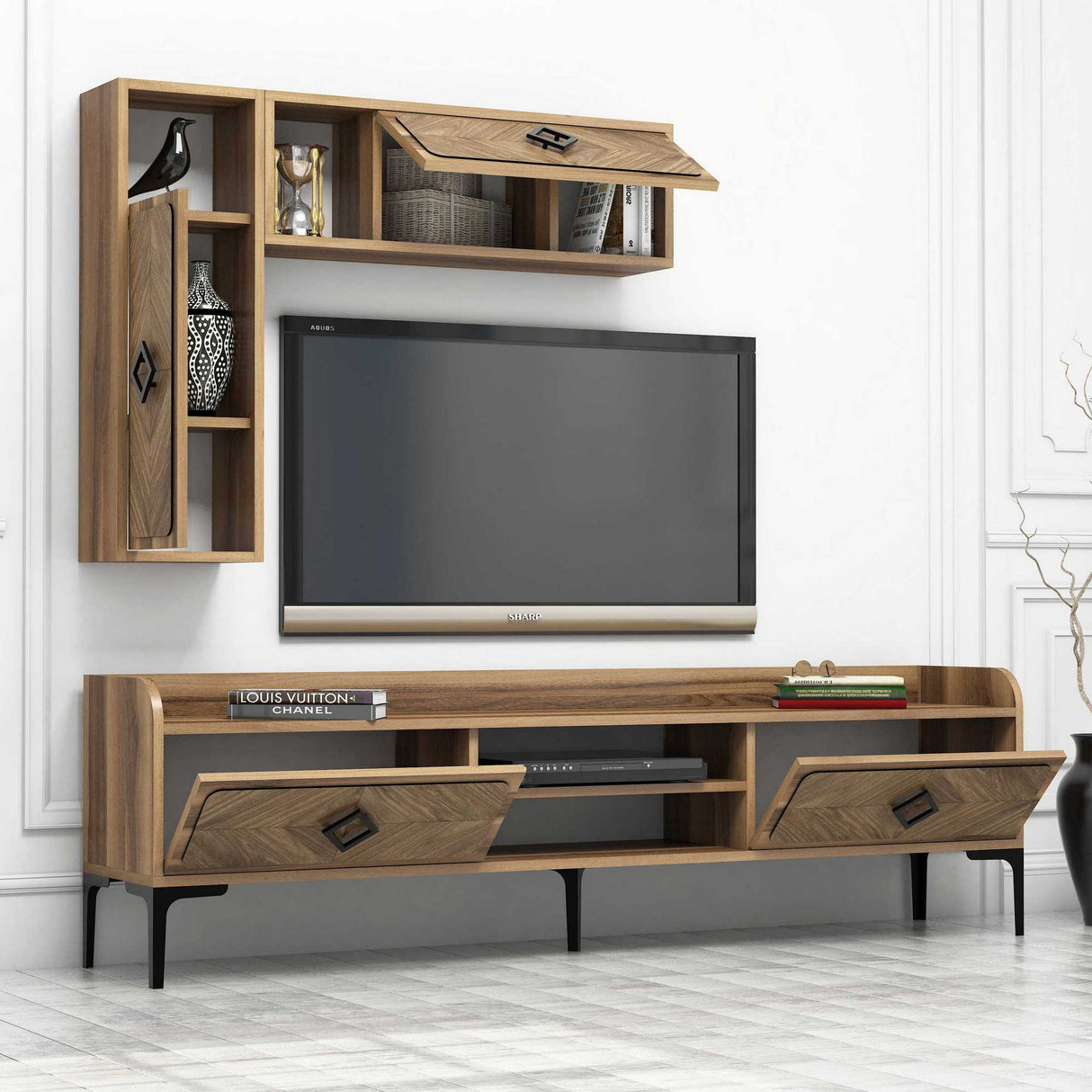 Set mobilă pentru sufragerie Samba, Diverse culori, 180x35x52 cm - Nuc | SKU: 845HCT5246 | Set mobilă pentru sufragerie Samba, 180x35x52 cm, varianta Nuc, produs pentru amenajarea locuinței, disponibil online în România la CasaMob