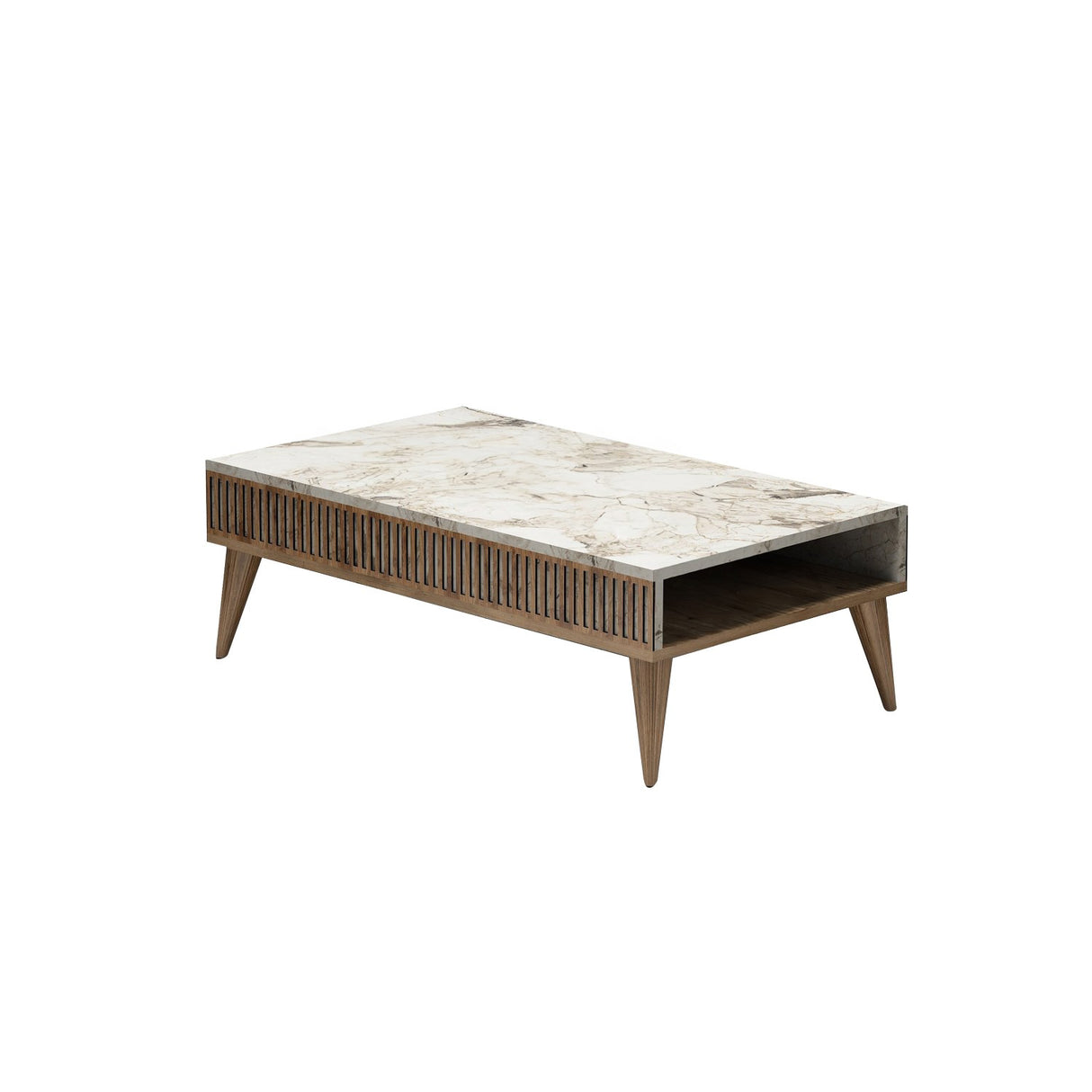 Set mobilă pentru sufragerie Milan - Walnut, White Marble, Nuc - Alb, 180x35x40 cm