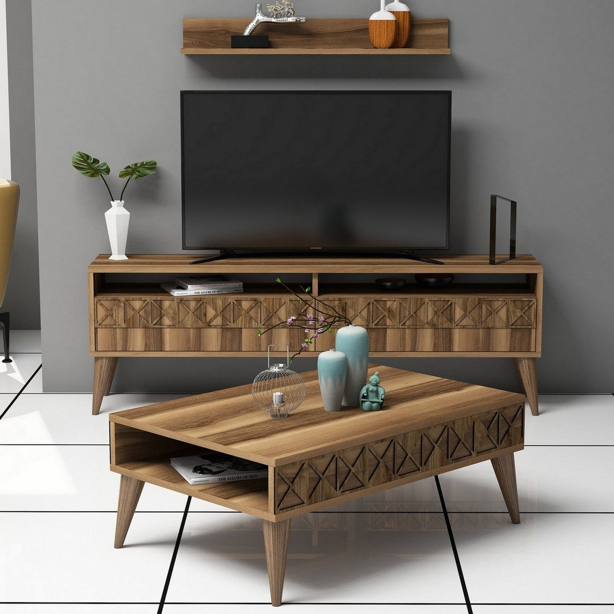 Set mobilă pentru sufragerie Line, Diverse culori, 150x30x50 cm - Nuc | SKU: 845HCT5254 | Set mobilă pentru sufragerie Line, 150x30x50 cm, varianta Nuc, produs pentru amenajarea locuinței, disponibil online în România la CasaMob