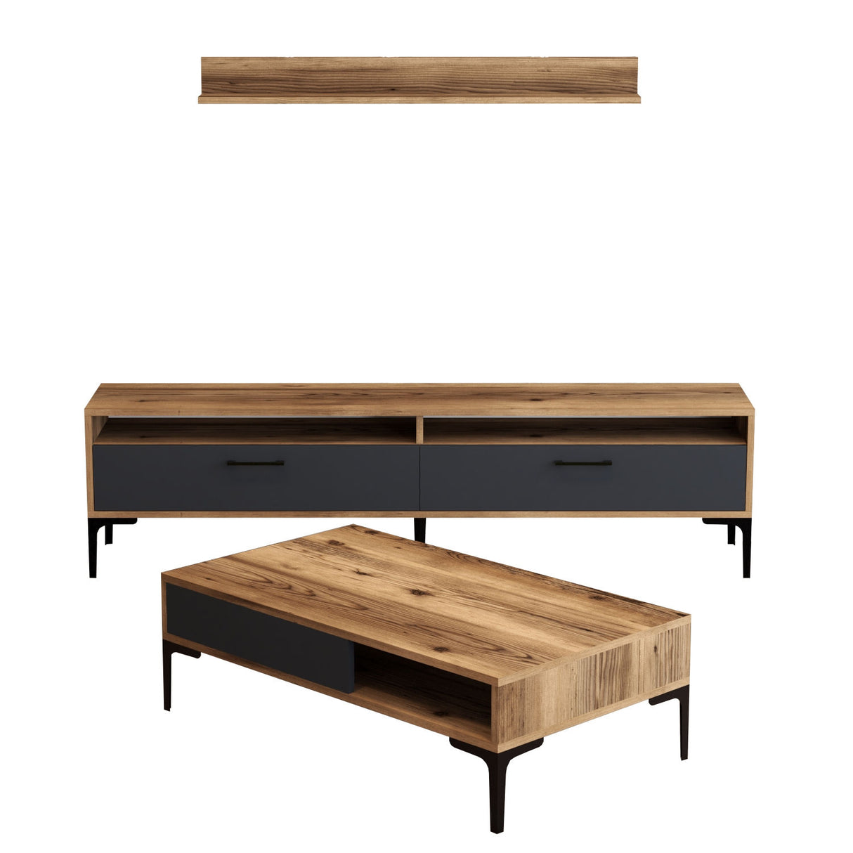 Set mobilă pentru sufragerie Istanbul, Diverse culori, 180x35x47 cm - Nuc - Antracit | SKU: 845HCT5272 | Set mobilă pentru sufragerie Istanbul, 180x35x47 cm, varianta Nuc - Antracit, produs pentru amenajarea locuinței, disponibil online în România la CasaMob