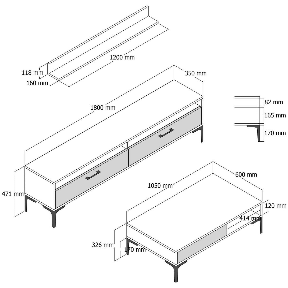 Set mobilă pentru sufragerie Istanbul, Diverse culori, 180x35x47 cm - Nuc - Alb | SKU: 845HCT5273 | Set mobilă pentru sufragerie Istanbul, 180x35x47 cm, varianta Nuc - Alb, produs pentru amenajarea locuinței, disponibil online în România la CasaMob