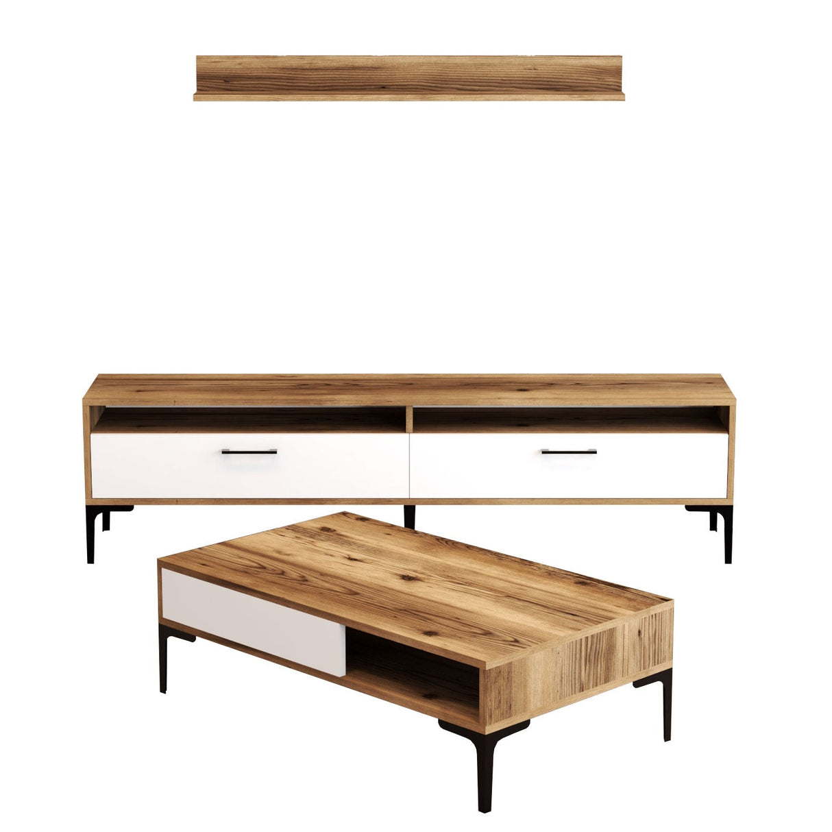 Set mobilă pentru sufragerie Istanbul, Diverse culori, 180x35x47 cm - Nuc - Alb | SKU: 845HCT5273 | Set mobilă pentru sufragerie Istanbul, 180x35x47 cm, varianta Nuc - Alb, produs pentru amenajarea locuinței, disponibil online în România la CasaMob
