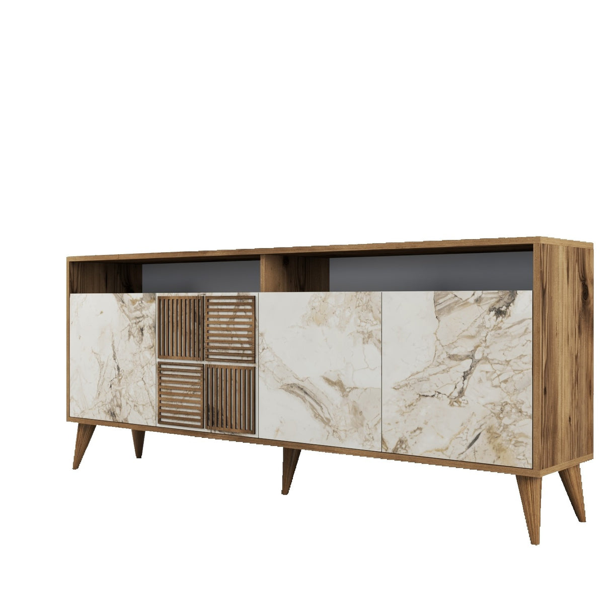 Set mobilă pentru sufragerie Milan 523, Nuc - Alb, 180x35x79 cm