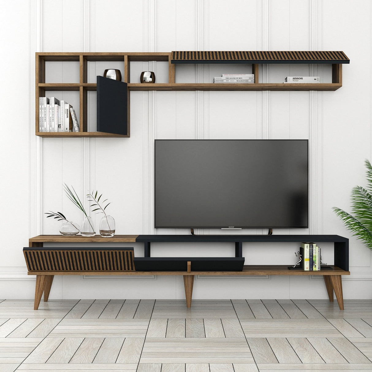Set mobilă pentru sufragerie Milan Set 483, Nuc - Antracit, 180x35x40 cm