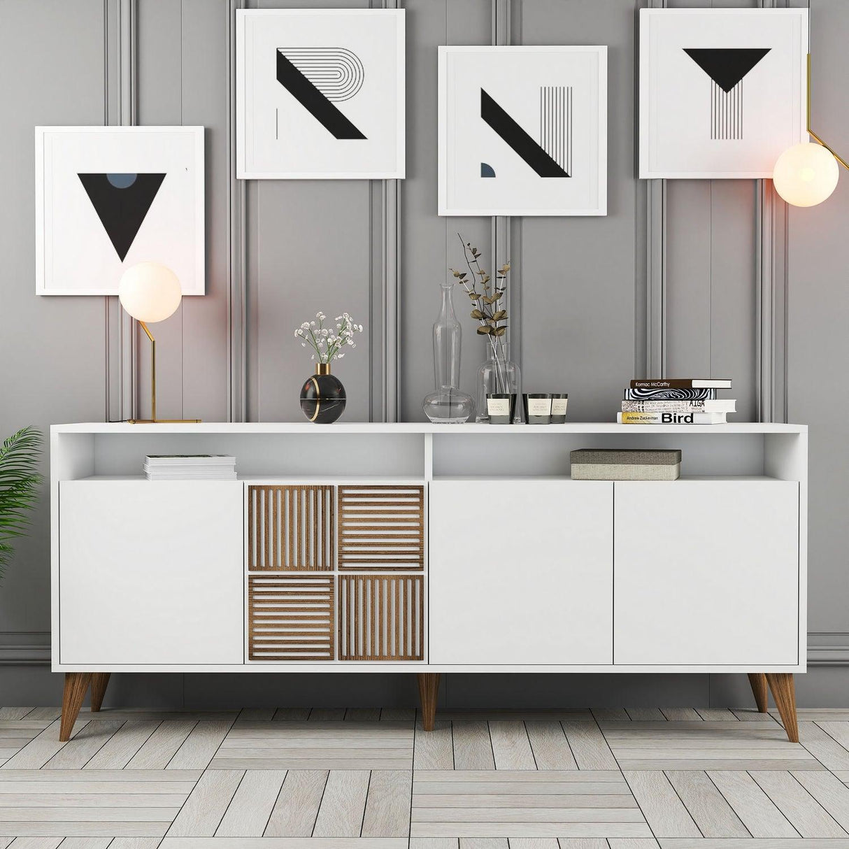 Consolă Milan Console, Nuc, 35x79x180 cm - Alb, SKU 845HCT5316