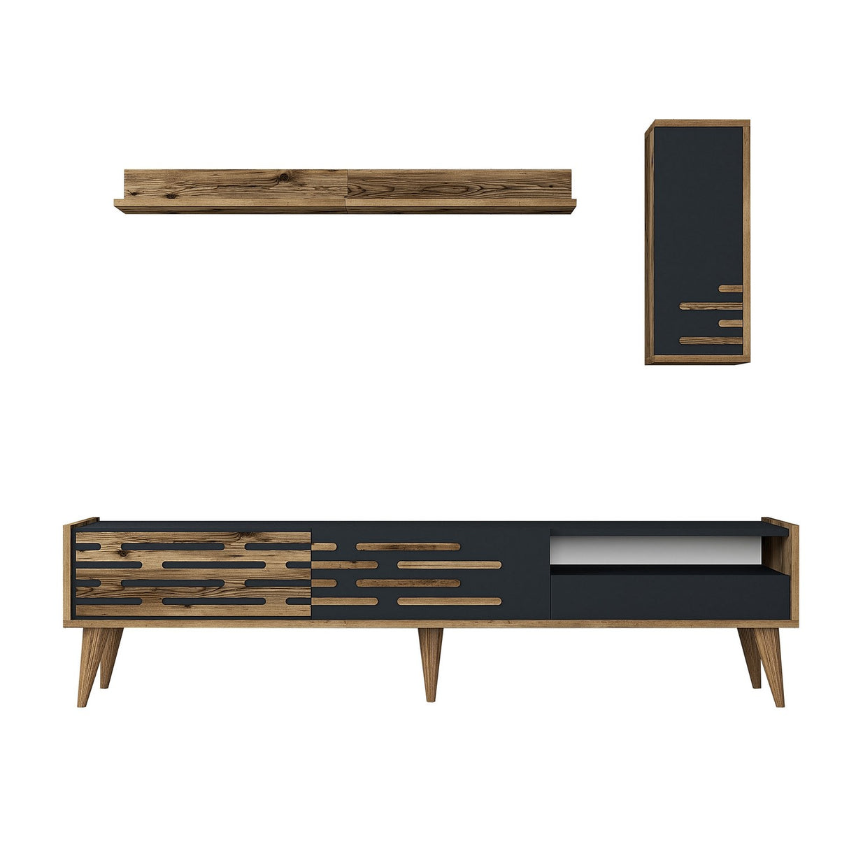 Comodă TV Valensiya, Nuc - Antracit, 180x45x35 cm