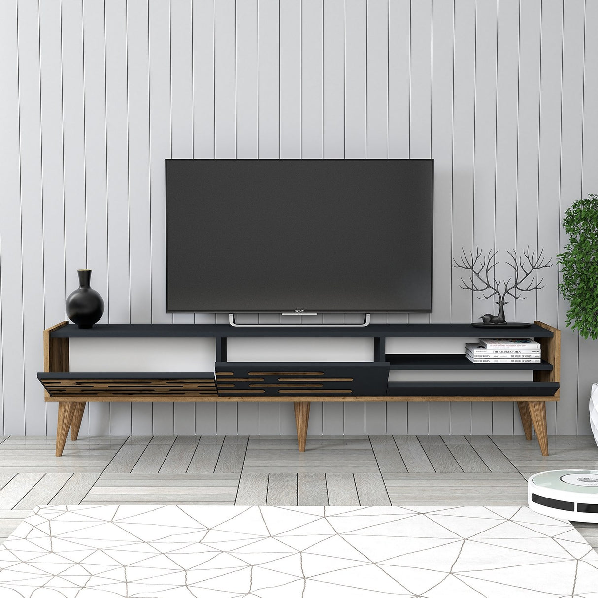 Comodă TV Valensiya, Nuc - Antracit, 180x45x35 cm