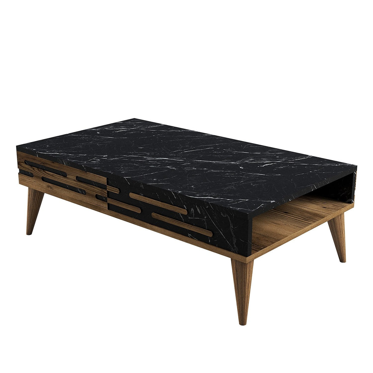 Măsuță de cafea Valensiya, Diverse culori, 105x60x35 cm - Nuc - Negru - Marble | SKU: 845HCT5361 | Măsuță de cafea Valensiya, 105x60x35 cm, varianta Nuc - Negru - Marble, produs pentru amenajarea locuinței, disponibil online în România la CasaMob