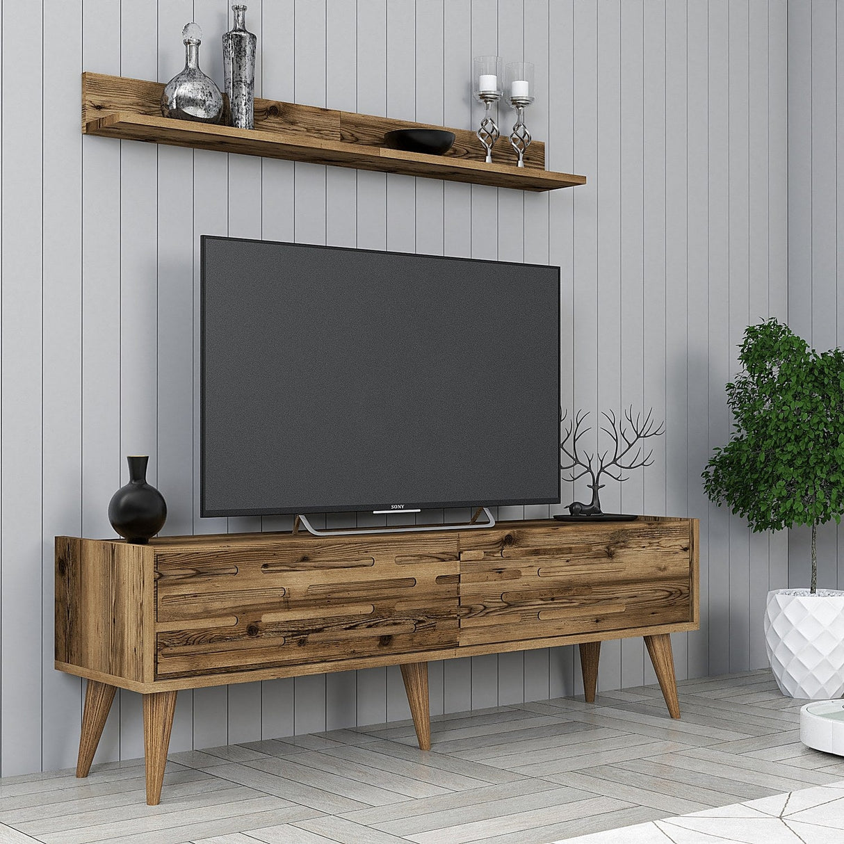 Comodă TV Valensiya 140, Diverse culori, 140x45x35 cm - Nuc | SKU: 845HCT5387 | Comodă TV Valensiya 140, 140x45x35 cm, varianta Nuc, produs pentru amenajarea locuinței, disponibil online în România la CasaMob