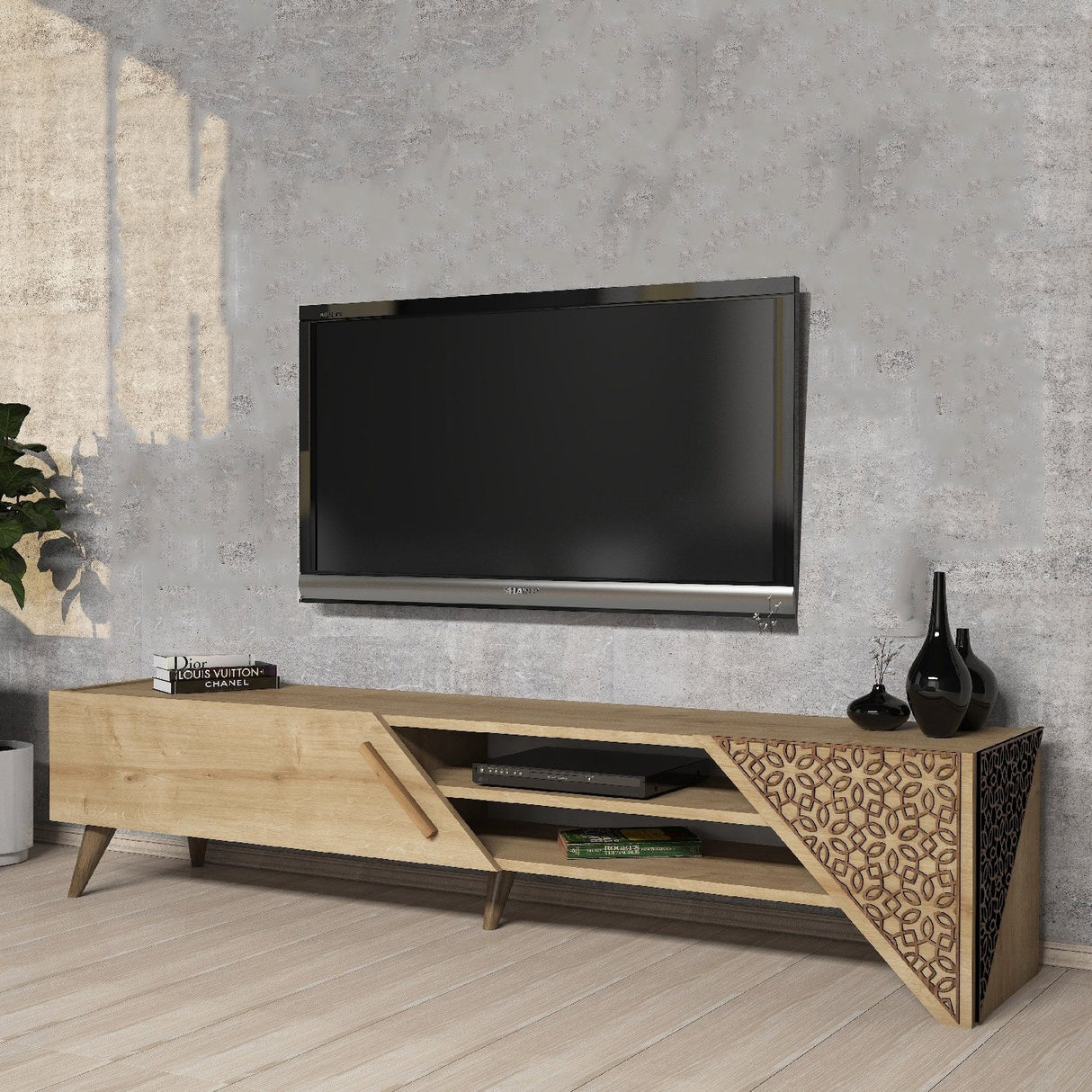 Comodă TV Beril 2, Diverse culori, 180x40x37 cm - Stejar | SKU: 845HCT5503 | Comodă TV Beril 2, 180x40x37 cm, varianta Stejar, produs pentru amenajarea locuinței, disponibil online în România la CasaMob