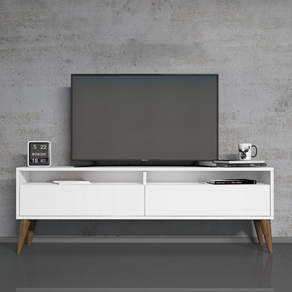 Comodă TV Best 2, Diverse culori, 150x50x30 cm - Alb | SKU: 845HCT5508 | Comodă TV Best 2, 150x50x30 cm, varianta Alb, produs pentru amenajarea locuinței, disponibil online în România la CasaMob