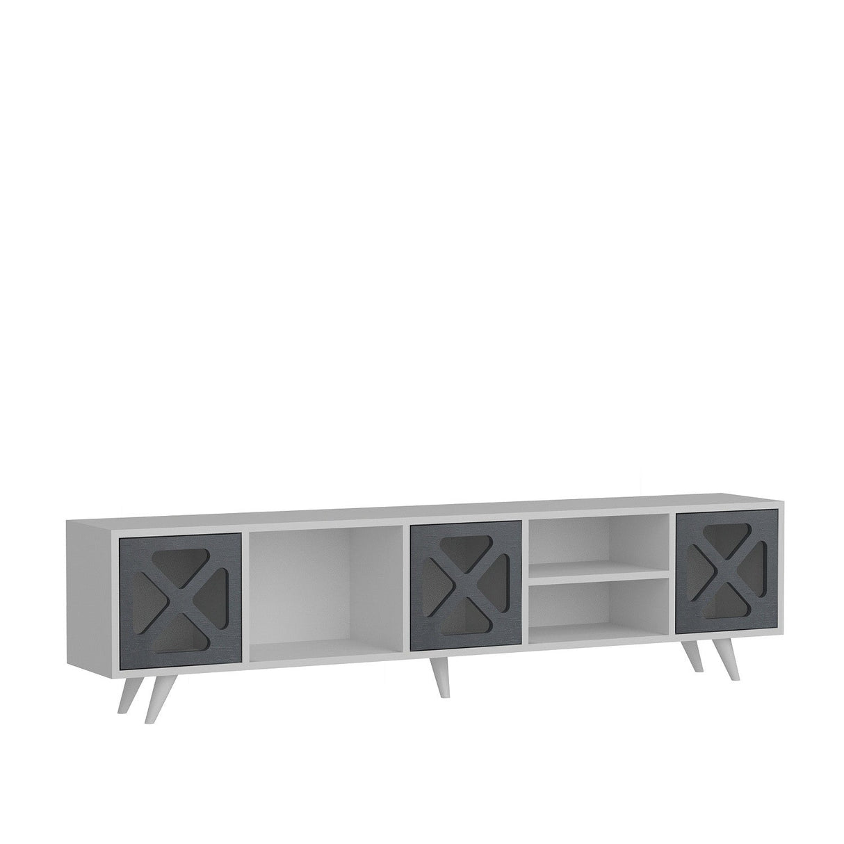Comodă TV Sinef, Diverse culori, 180x30x46 cm - Alb - Antracit | SKU: 851AVH3084 | Comodă TV Sinef, 180x30x46 cm, varianta Alb - Antracit, produs pentru amenajarea locuinței, disponibil online în România la CasaMob