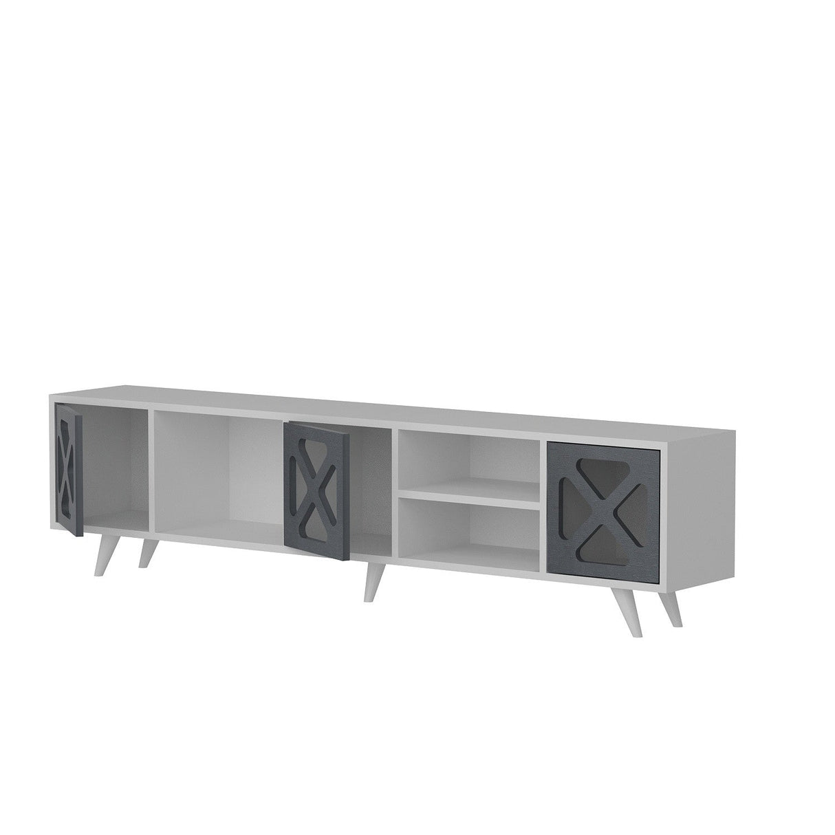 Comodă TV Sinef, Diverse culori, 180x30x46 cm - Alb - Antracit | SKU: 851AVH3084 | Comodă TV Sinef, 180x30x46 cm, varianta Alb - Antracit, produs pentru amenajarea locuinței, disponibil online în România la CasaMob