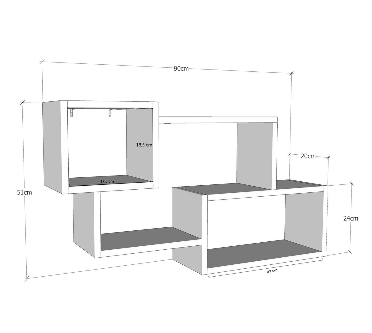 Raft de perete Ayder, Nuc - Alb - Gri (diverse dimensiuni) - Nuc, SKU 854KLN1708